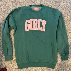 Crewneck Sweatshirt - Green with Pink 'GIRLY' Appliqué